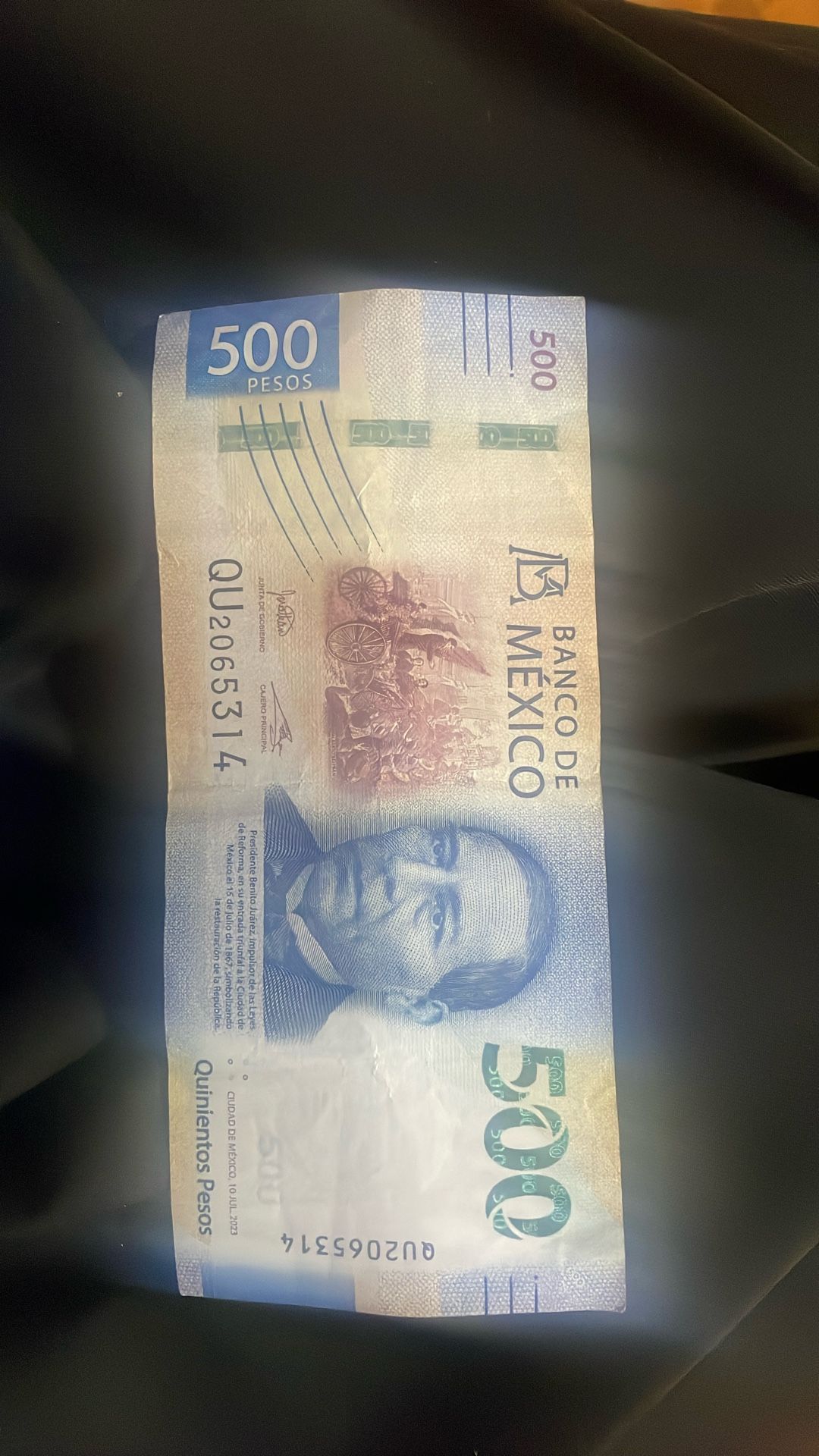 500 Pesos Billete En Serie 0123456 $100 Dólares