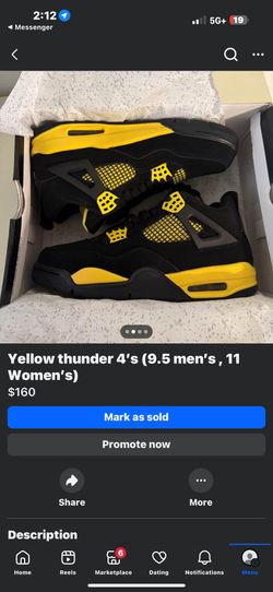 Yellow Thunder Jordan 4’s (9.5 Men’s , 11 Women’s)