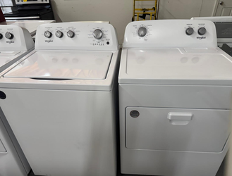 Whirlpool Top Load Washer & Dryer Set – White, Auto Dry, Simple Dials