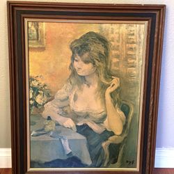 Vintage Marcel Dyf “At Leisure” – Framed Canvas Print – 29x23 Impressionist Art  