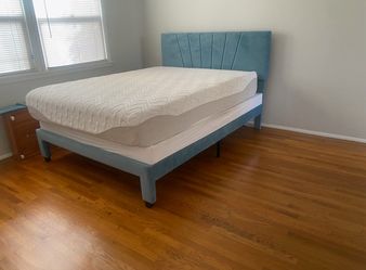 Queen Size Suede Baby Blue bed with Mattress