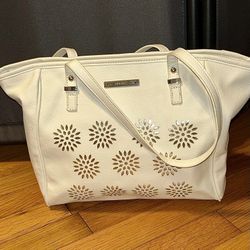 NINE WEST Daisy Pinwheel Handbag Purse Buckskin Satchel Saddle Bag size medium