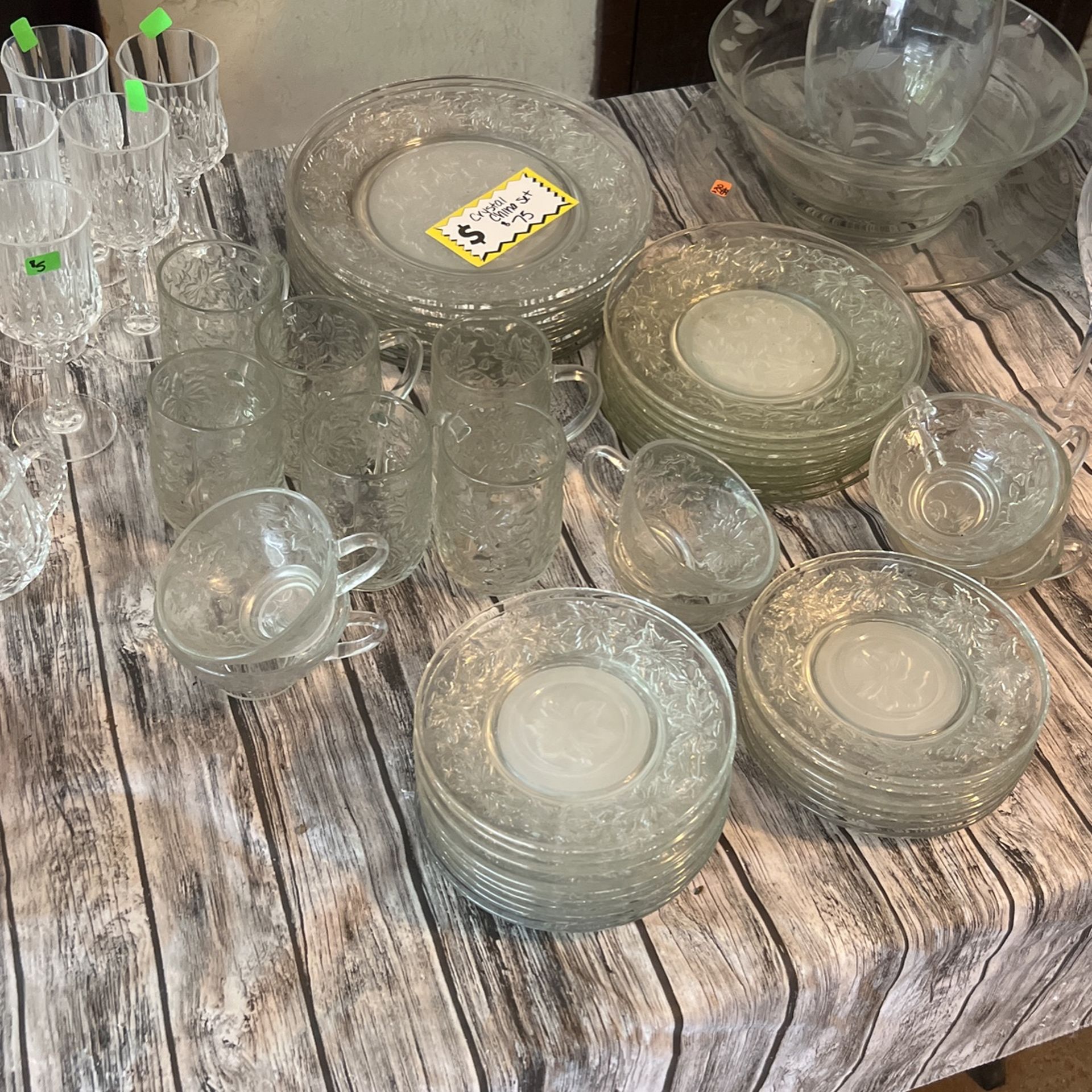 Crystal China Set Leaf Pattern