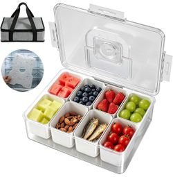 Chilled Snackle Box Container with Reusable Ice Pack & Insulated Bag 8-Compartment Divided Chilled Portable Snackle Box For Fruits, Veggies, Dips & Sn