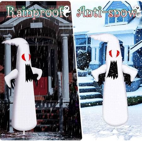 Halloween Decorations Outdoor, Halloween Decorations Red-Eye Ghost with 100 LEDs, 5 FT Collapsible Halloween Outdoor Decorations, Wea