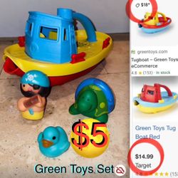 $5 Tugboat and Accessories Green Toys Set like new