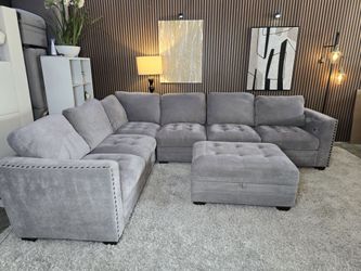 Selena Fabric Sectional with Storage Ottoman Excellent Condition