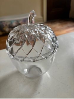 Clear, glass acorn candy dish