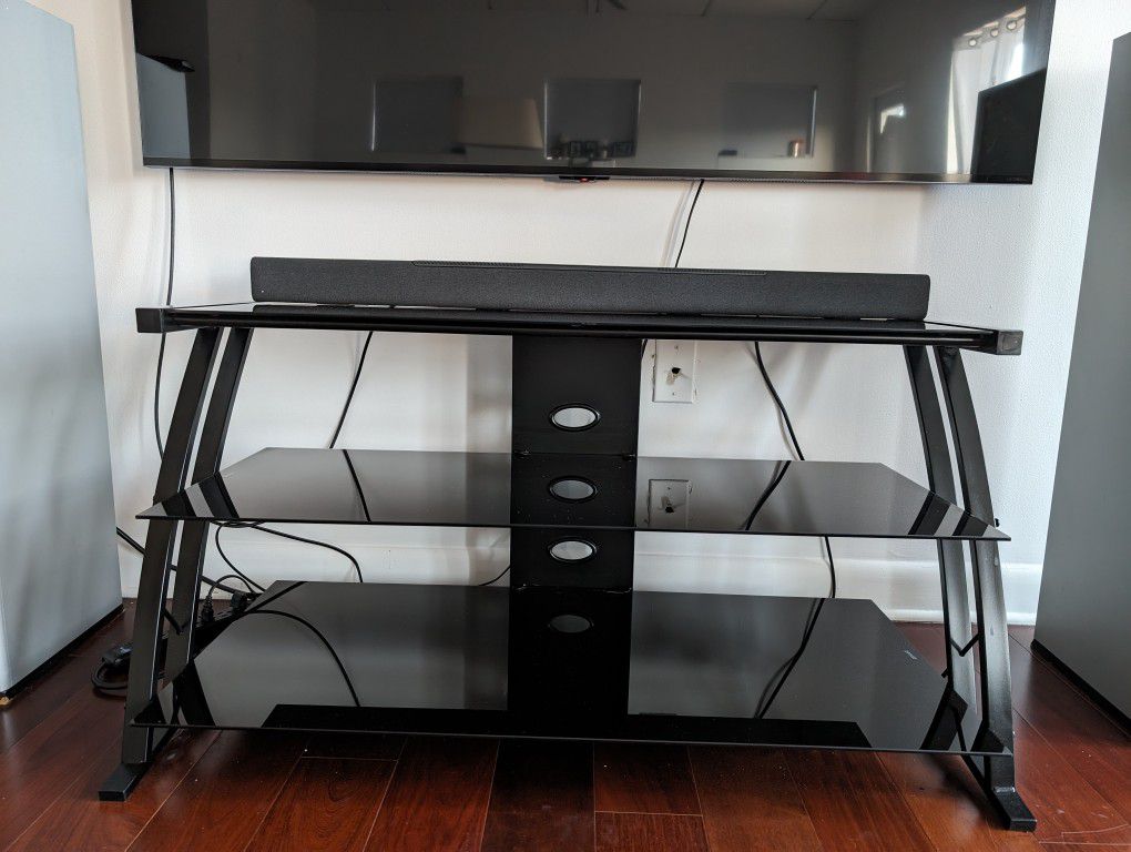 42" Contemporary Metal And Glass Media Console