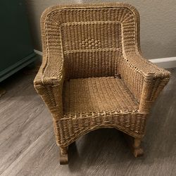 Antique Circa 1925 Wicker Childs Rocking Chair, Scuffs On The Wood Tips In Back 21.5"T × 23.5"D × 18"W