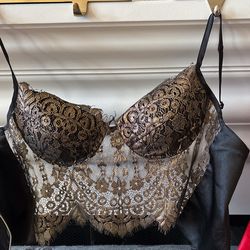 Bebe Black And Gold Lace Bralette