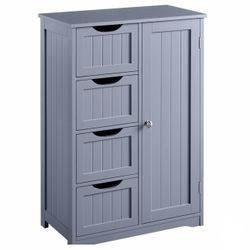 Wooden Bathroom Floor Cabinet with 4 Drawers Gray