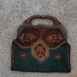 Vtg 1950s Embroidered Tapestry Handbag Purse