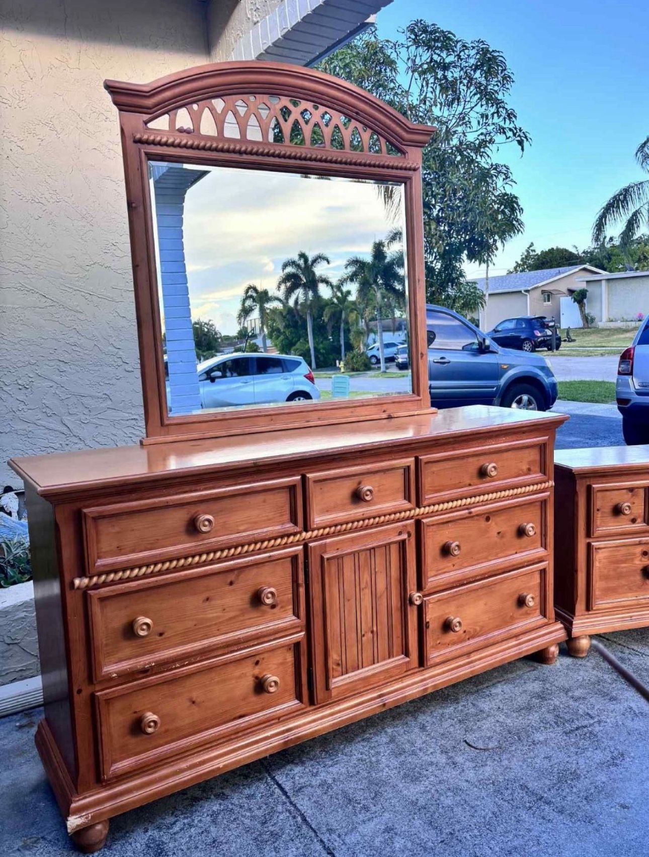 Solid Wood Dresser With Mirror & Matching Nightstand