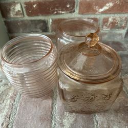 Vintage Pink Depression Glass Jar Container