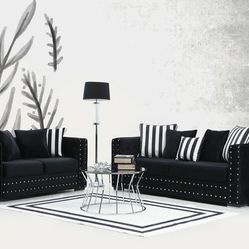 Mosby Black Velvet Sofa & Loveseat

