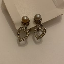 Pearl And Diamond Heart Clip On Earrings 
