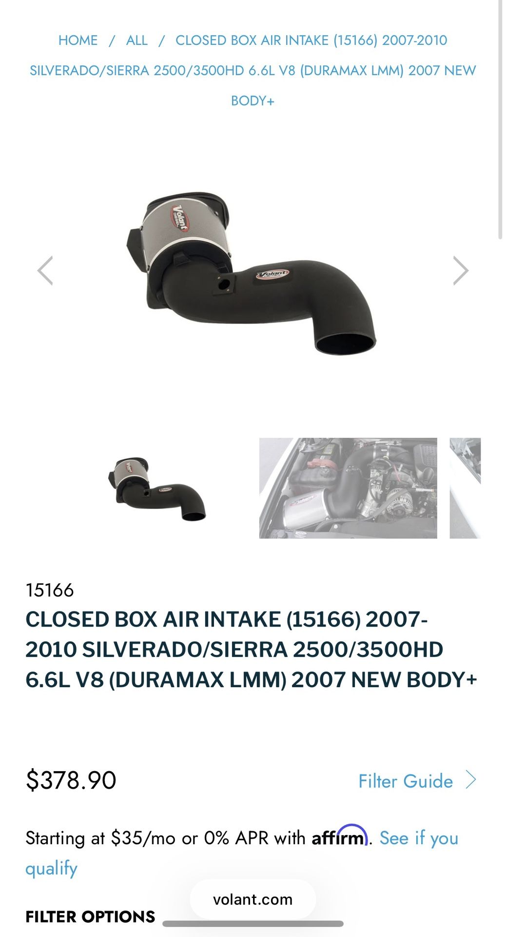 Volant Performance Closed Box Intake Duramax LMM