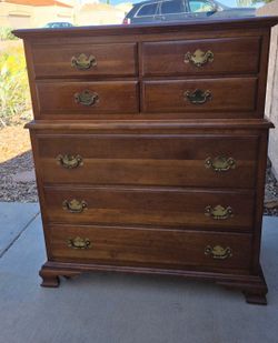 Antique Tall Dresser, Mirror  and Bedside Table Real Wood with Glass Top Protectors