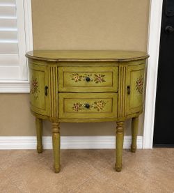 Solid Wood Hand-Painted Half Moon Accent Cabinet / Entryway Console