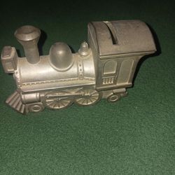 Vintage Metal Train Steam Railroad Piggy Coin Bank.