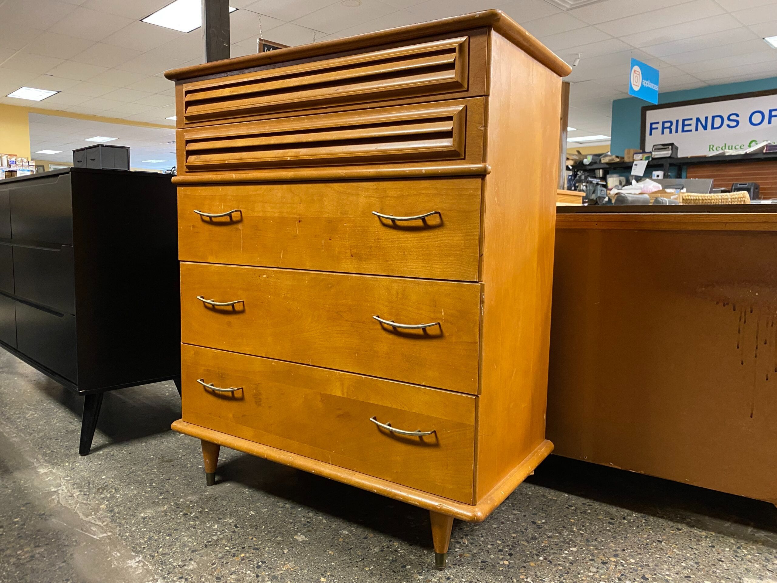 Vintage Mid-Century Modern 5-Drawer Tallboy Dresser