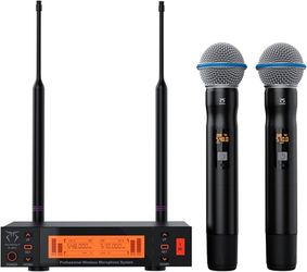 Dual Channel Wireless Microphone System 2 Handheld Dynamic Mic 400ft Long Range