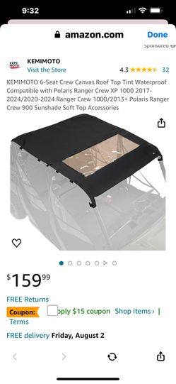 Kemimoto 6 Seat Crew Canvas Roof Top