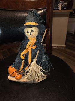 Halloween Witch Scarecrow Figurine with Broom