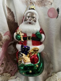 Very Large Glass Santa Ornament
