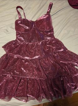 Pink Glitter Mini Dress with Tiered Skirt