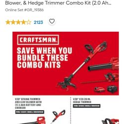 NEW, 3 tools! CRAFTSMAN V20 Battery String Trimmer, Leaf Blower, & Hedge Trimmer Combo Kit
