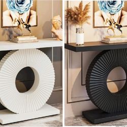 J0292) Modern Console Table 40" Wood Sofa Table with Geometric Base. Black