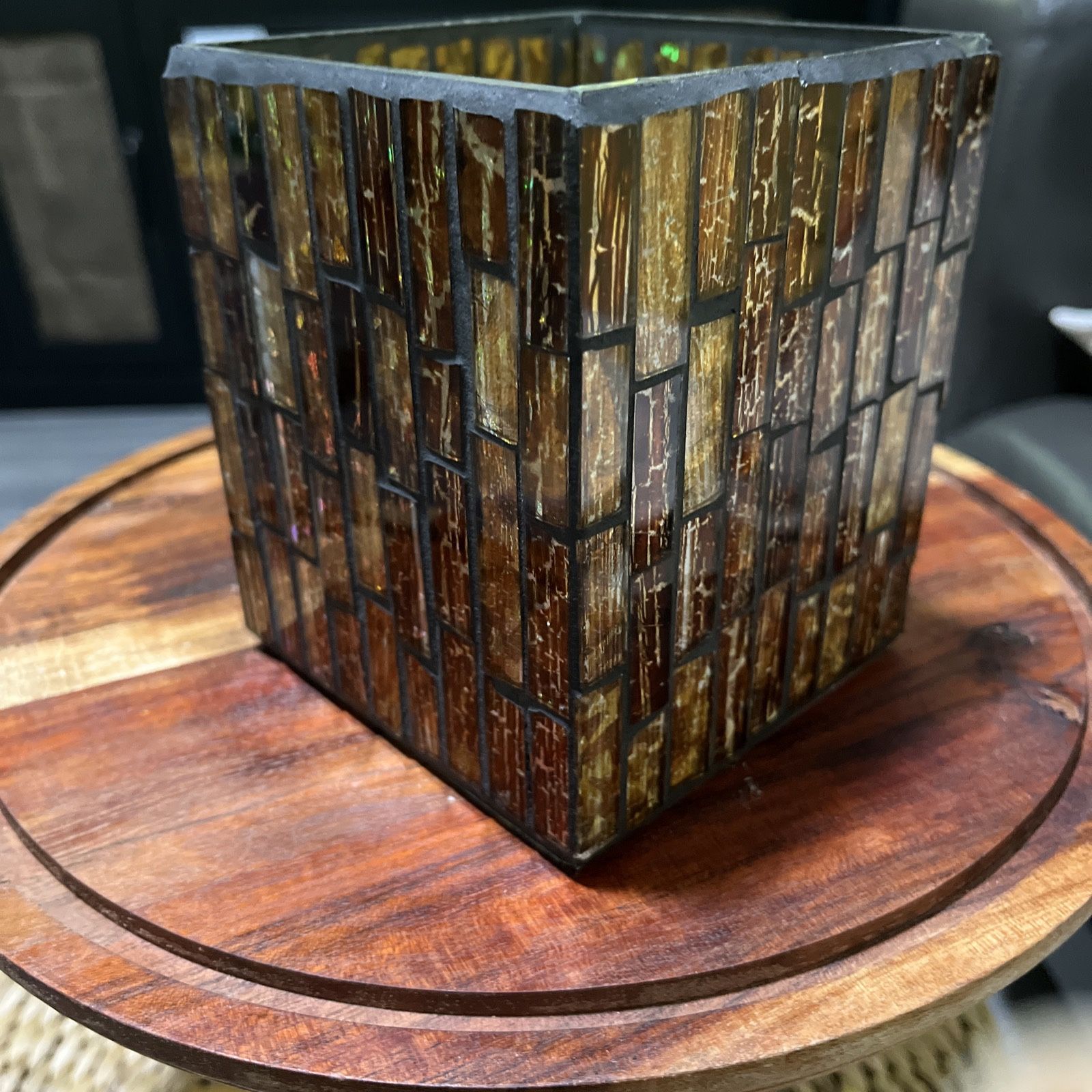Mosaic small square glass vase 5x5 
