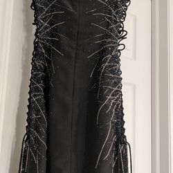 Black Beaded Winter formal prom dress