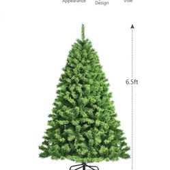 6.5ft Green Flocked Hinged Artificial Christmas Tree w/Metal Stand Green