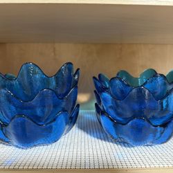 Blenko Blue Lotus Bowl Scalloped Ruffle Edge