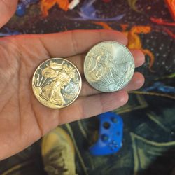 Two Silver Morgan Dollars Whole Ounce Of Fine Silver 