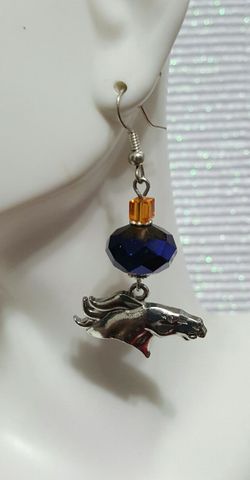 Handmade silver plated Denver Bronco Swarovski earrings