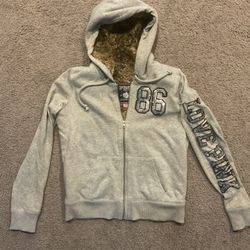 VS Victoria’s Secret PINK VTG Faux Fur Bling Sequin Hoodie Jacket Sweatshirt Y2K sz Medium, RARE