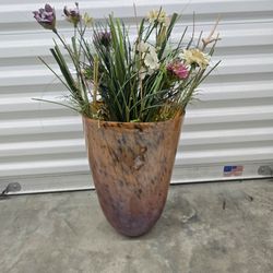 Large Decorative Glass Vase with Artificial Floral Arrangement