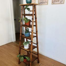 VTG MCM Foldable Bamboo Ladder Shelf HOME DECOR BOHEMIAN 