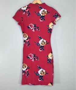 Rue 21 Size XS Orange Cream Floral Mock Neck Soft Bodycon Mini Dress Y2K