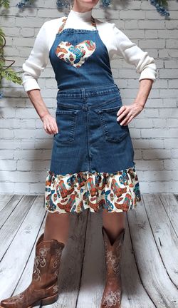 Upcycled hand-made western-style denim apron