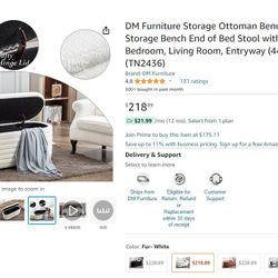 DM Furniture Storage Ottoman Bench Upholstered Fabric Storage Bench End of Bed Stool with Safety Hinge for Bedroom, Living Room, Entryway (44.5-inch, 