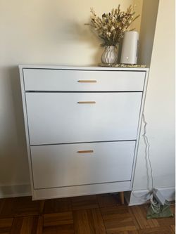 Modern White Shoe Cabinet (fits Men’s 13 shoes)