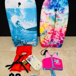 $9 For all Beach/Pool toys 2 Body/Boogie Boards,2 life jacket vest swimming safety and goggles 🥽