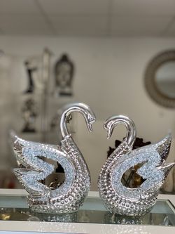 Swan silver set 2 pieces / home decoration silver / decor /