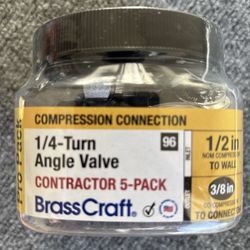 BrassCraft 1/2 in. Comp Inlet x 3/8 in. Comp Outlet 1/4-Turn Angle Valve (5-pack)