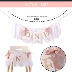 Rose Gold, Blush & White Highchair Banner One  For First Birthday Decorations 
